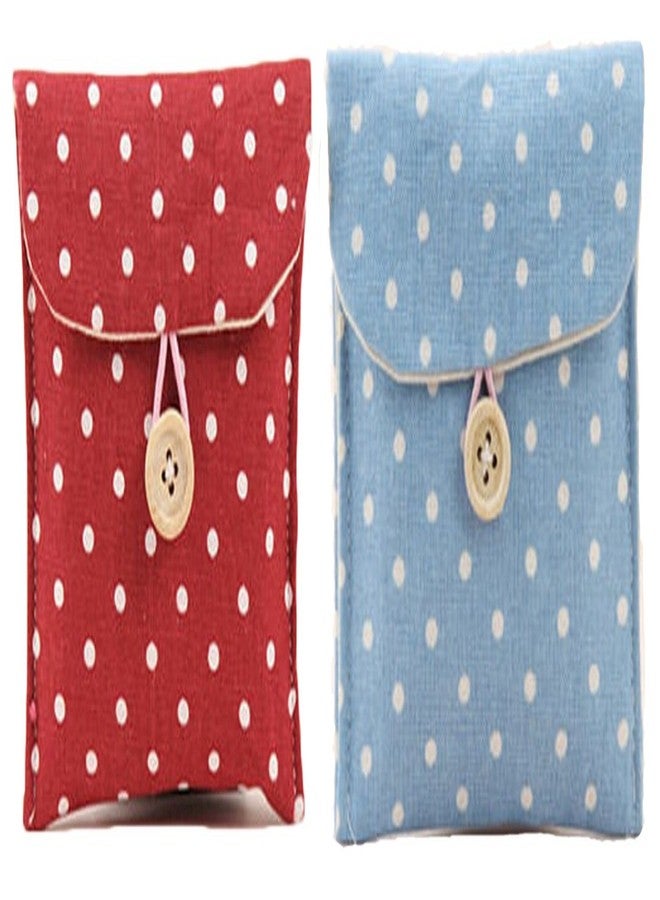 GBSTORE 2 Pcs 1 Red and 1 Blue Sanitary Napkins Bag Menstrual Cup Pouch Nursing Pad Holder Cute Polka Dot Cotton 4.7x4.7 inch Washable Organizer Storage - Image 1
